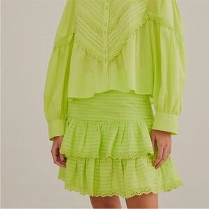 FARM Rio Neon Green Ruffled Mini Skirt